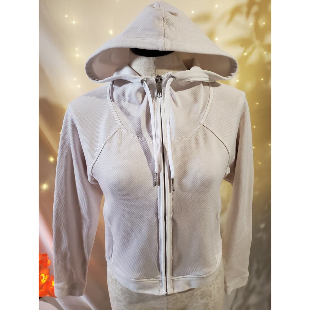 Athleta Swerve Hooded Zip Up Cropped Athletic Jacket Womens Size XS White Active - Picture 3 of 13